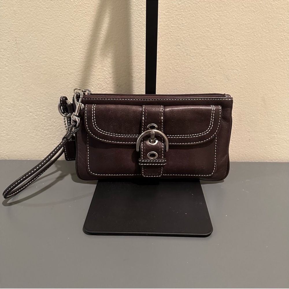 Y2K Coach SoHo Mahogany Brown Leather
Wristlet with Silver Accents